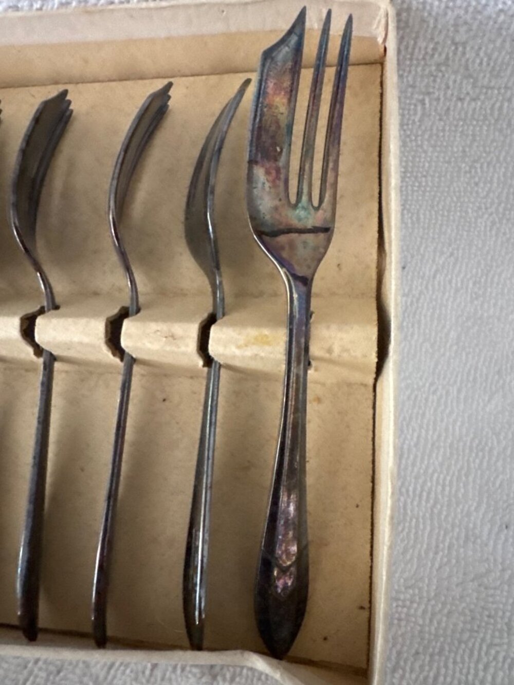 M.S. Ltd. Sheffield England Dessert Fork Set Six Tarnished Silver Plated Flatwar